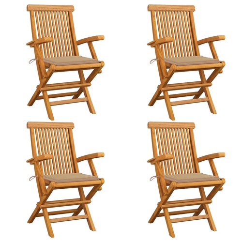 Garden Chairs with Beige Cushions 4 pcs Solid Teak Wood
