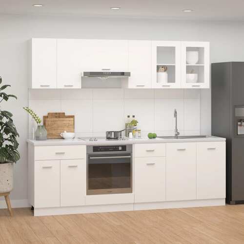 8 Piece Kitchen Cabinet Set Lyon White Engineered Wood