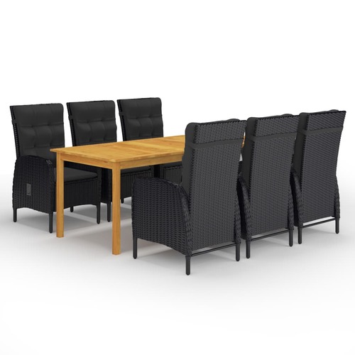 7 Piece Garden Dining Set Black