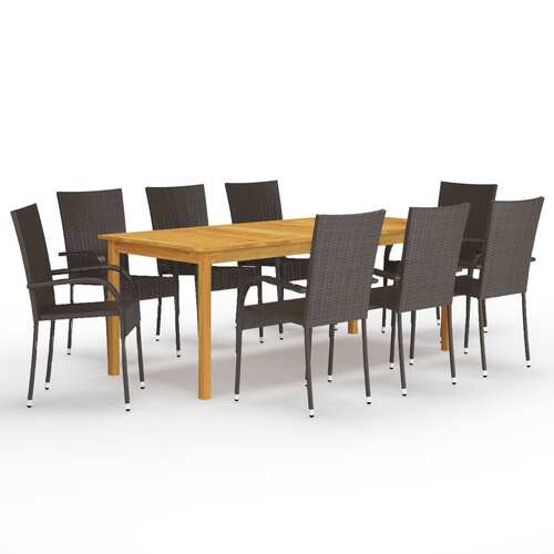 9 Piece Garden Dining Set Brown