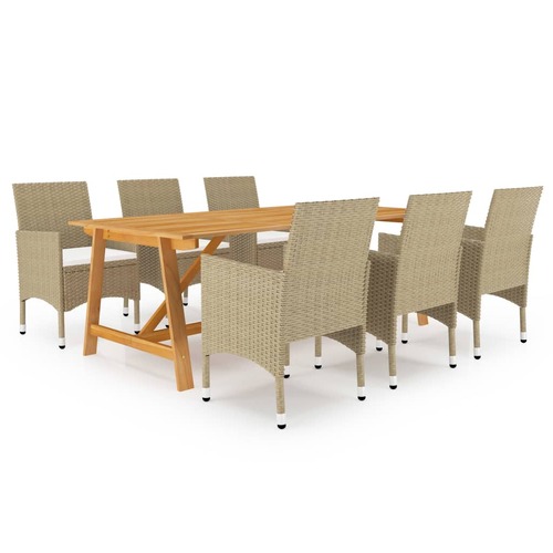 7 Piece Garden Dining Set Beige