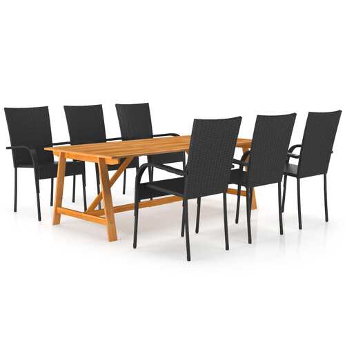 7 Piece Garden Dining Set Black