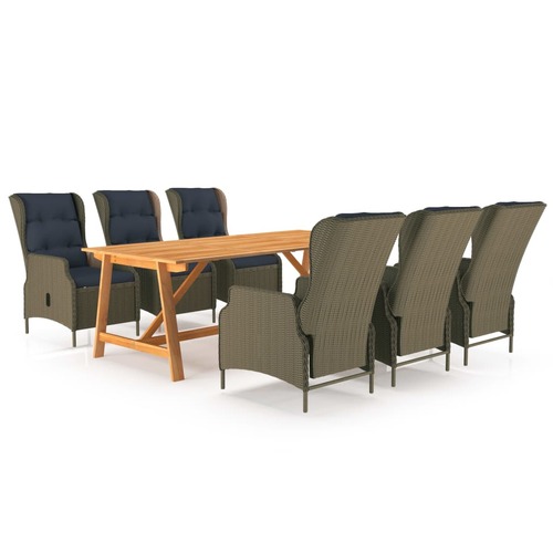 7 Piece Garden Dining Set Brown