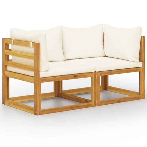 2-seater Garden Bench with Cream White Cushions