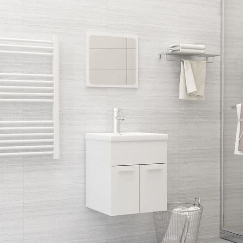 Bathroom Furniture Set High Gloss White Engineered Wood