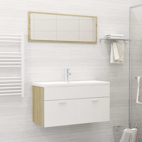 Bathroom Furniture Set White and Sonoma Oak Engineered Wood