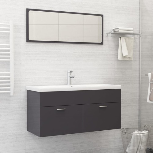 Bathroom Furniture Set High Gloss Grey Engineered Wood