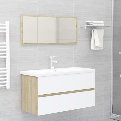 Bathroom Furniture Set White and Sonoma Oak Engineered Wood