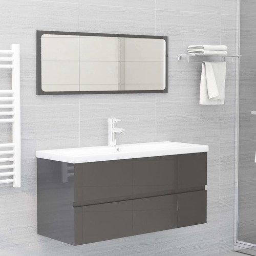 Bathroom Furniture Set High Gloss Grey Engineered Wood