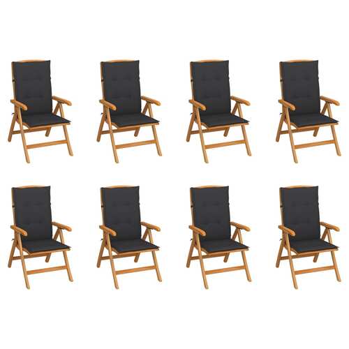 Reclining Garden Chairs with Cushions 8 pcs Solid Teak Wood