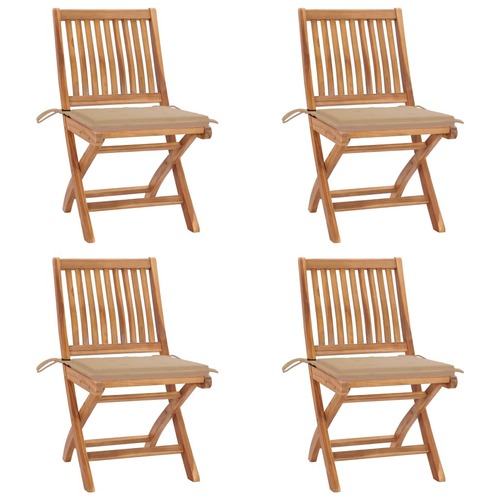 Folding Garden Chairs with Cushions 4 pcs Solid Teak Wood