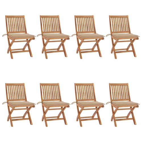 Folding Garden Chairs with Cushions 8 pcs Solid Teak Wood