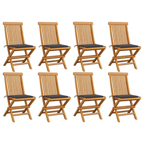 Garden Chairs with Anthracite Cushions 8 pcs Solid Teak Wood