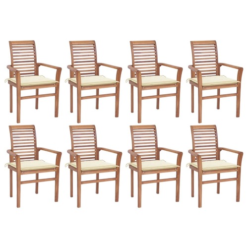 Dining Chairs 8 pcs with Cream Cushions Solid Teak Wood