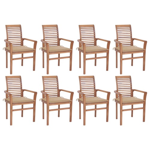 Dining Chairs 8 pcs with Beige Cushions Solid Teak Wood