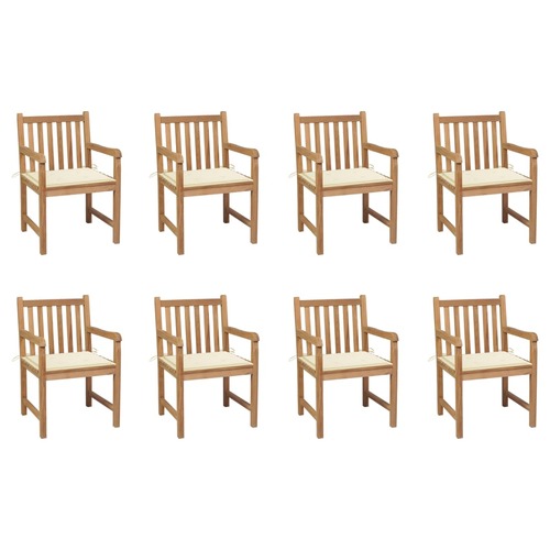 Garden Chairs 8 pcs with Cream Cushions Solid Teak Wood
