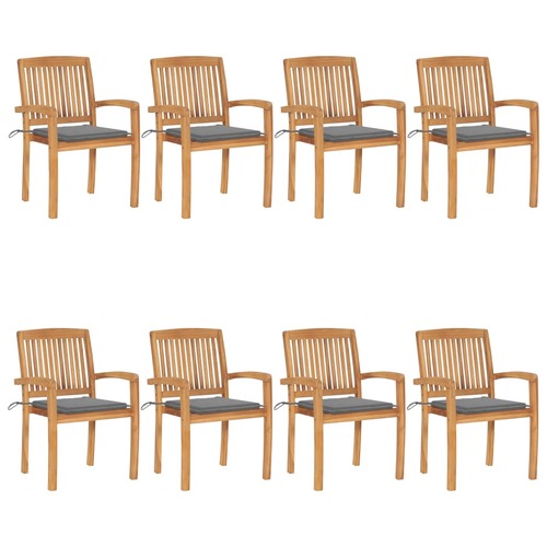 Stacking Garden Chairs with Cushions 8 pcs Solid Teak Wood