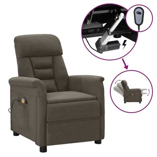 Electric Massage Recliner Dark Grey Faux Suede Leather