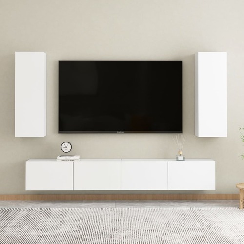 4 Piece TV Cabinet Set White Engineered Wood