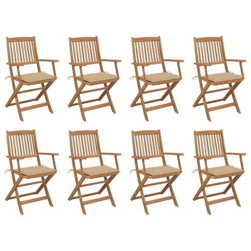 Folding Outdoor Chairs with Cushions 8 pcs Solid Wood Acacia