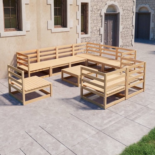 10 Piece Garden Lounge Set Solid Pinewood