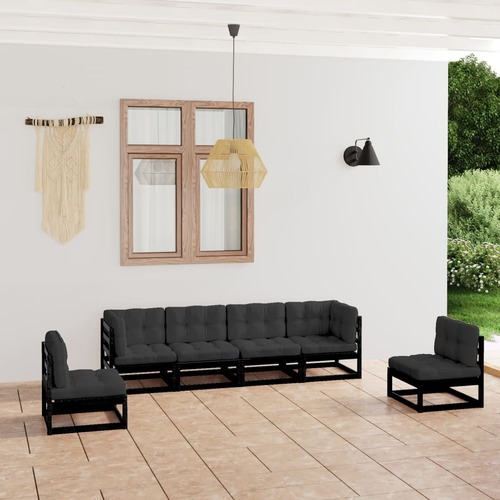 6 Piece Garden Lounge Set with Cushions Solid Pinewood