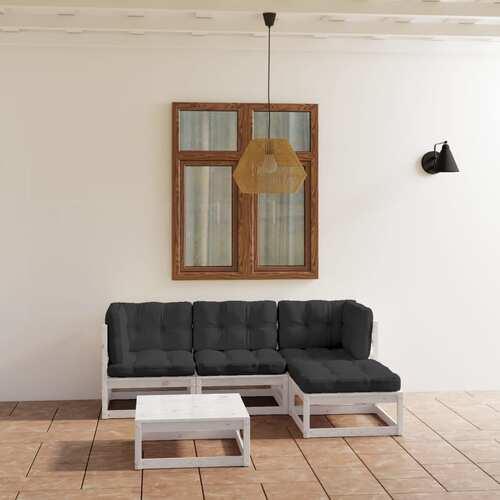 5 Piece Garden Lounge Set with Cushions Solid Pinewood