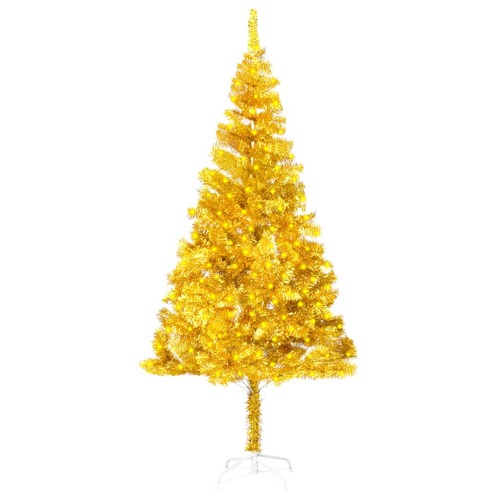 Artificial Pre-lit Christmas Tree with Stand Gold 180 cm PET