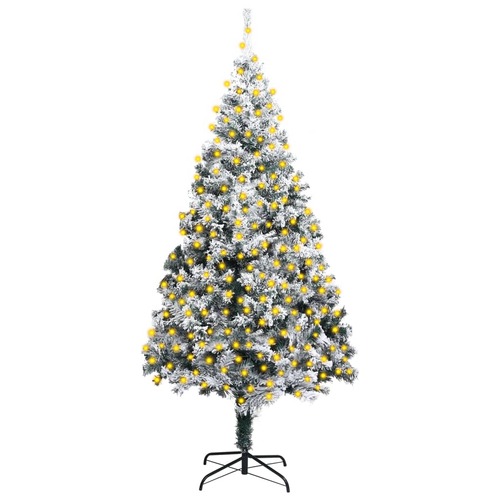Artificial Pre-lit Christmas Tree with Flocked Snow Green 400 cm PVC