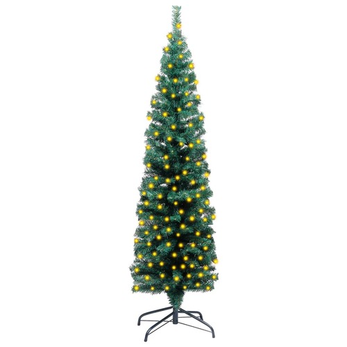 Slim Artificial Pre-lit Christmas Tree with Stand Green 120 cm PVC