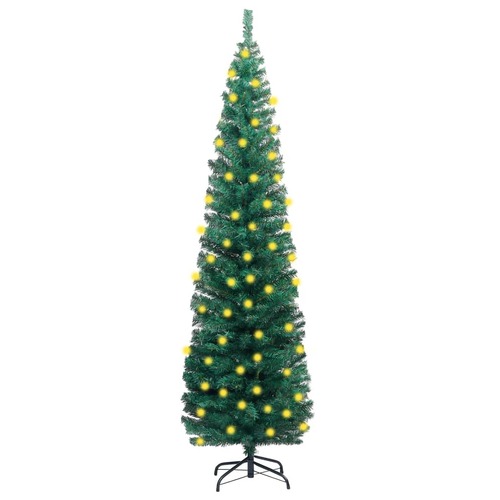 Slim Artificial Pre-lit Christmas Tree with Stand Green 210 cm PVC