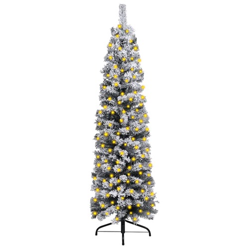 Slim Pre-lit Christmas Tree with Flocked Snow Green 120 cm PVC