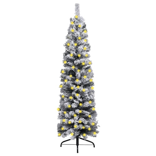 Slim Pre-lit Christmas Tree with Flocked Snow Green 180 cm PVC