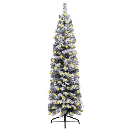 Slim Pre-lit Christmas Tree with Flocked Snow Green 240 cm PVC