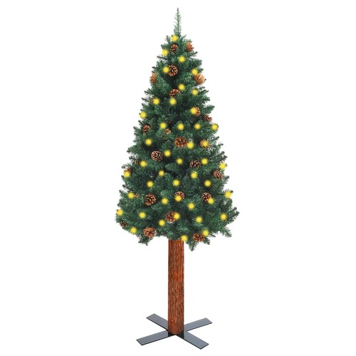 Slim Pre-lit Christmas Tree with Real Wood&Cones Green 150 cm
