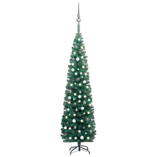 Slim Artificial Pre-lit Christmas Tree with Ball Set Green 240 cm