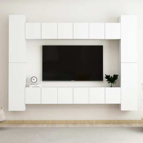 10 Piece TV Cabinet Set White Chipboard