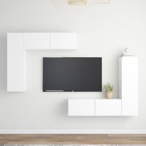 4 Piece TV Cabinet Set White Engineered Wood