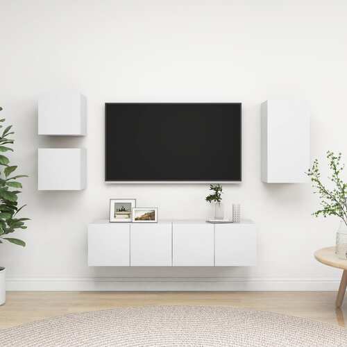 5 Piece TV Cabinet Set White Engineered Wood