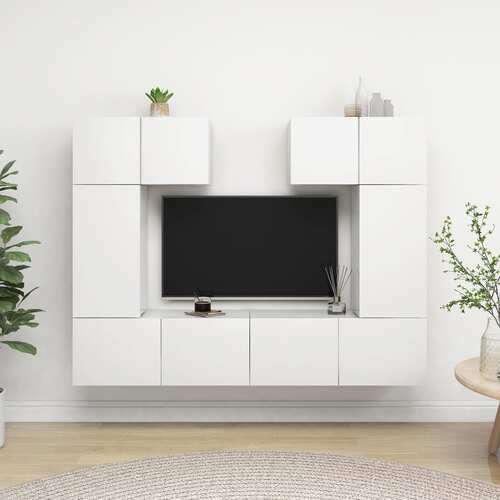 6 Piece TV Cabinet Set White Engineered Wood