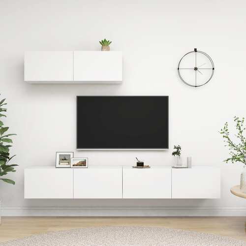 TV Cabinets 3 pcs White Engineered Wood