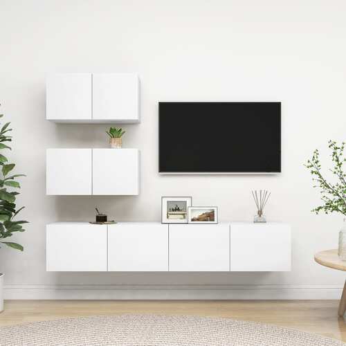 4 Piece TV Cabinet Set White Engineered Wood