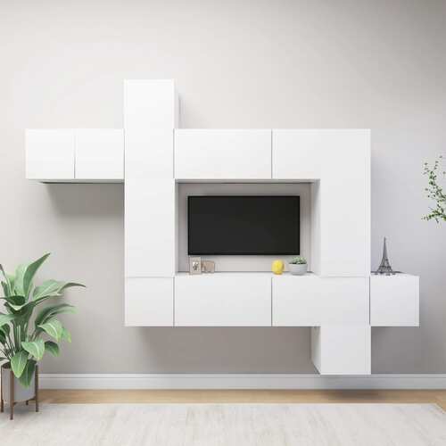 10 Piece TV Cabinet Set White Chipboard