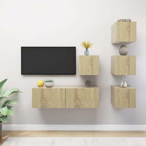 5 Piece TV Cabinet Set Sonoma Oak Engineered Wood