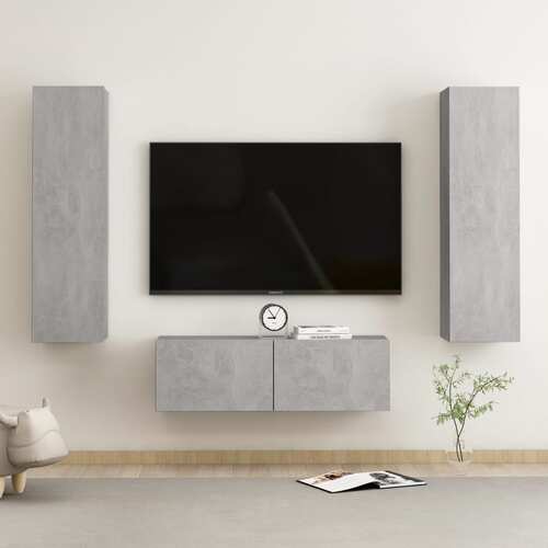 3 Piece TV Cabinet Set Concrete Grey Engineered Wood