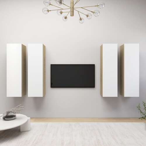 TV Cabinets 4 pcs White and Sonoma Oak 30.5x30x110 cm Engineered Wood