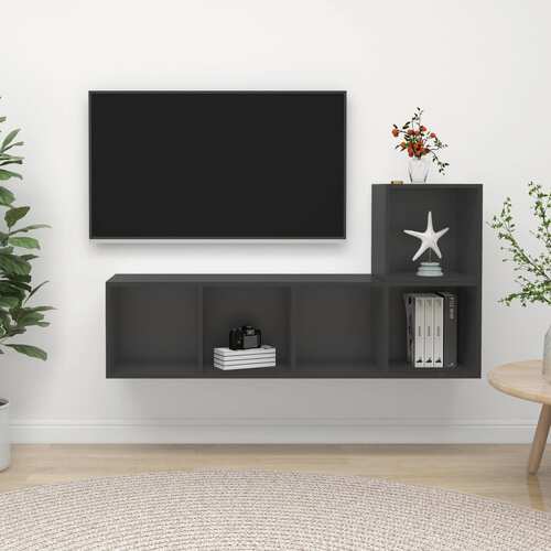 2 Piece TV Cabinet Set Grey Engineered Wood