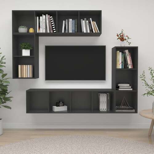 4 Piece TV Cabinet Set Grey Engineered Wood