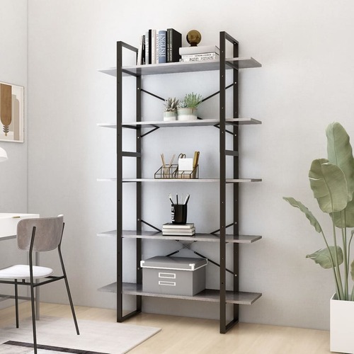 5-Tier Book Cabinet Concrete Grey 100x30x175 cm Engineered Wood