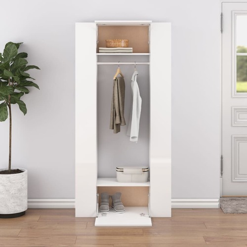 Hallway Cabinets 2 pcs High Gloss White Engineered Wood